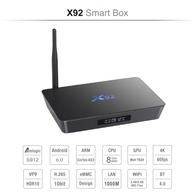 Caja KODI 17,3 de X92 Amlogic S912 Wifi 2.4G/5GHz Android 7,1 TV instalada