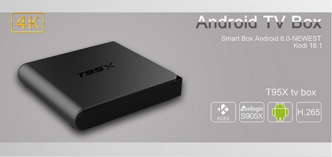 Las agregaciones de la caja del plástico T95x Amlogic Android TV instalaron previamente color negro